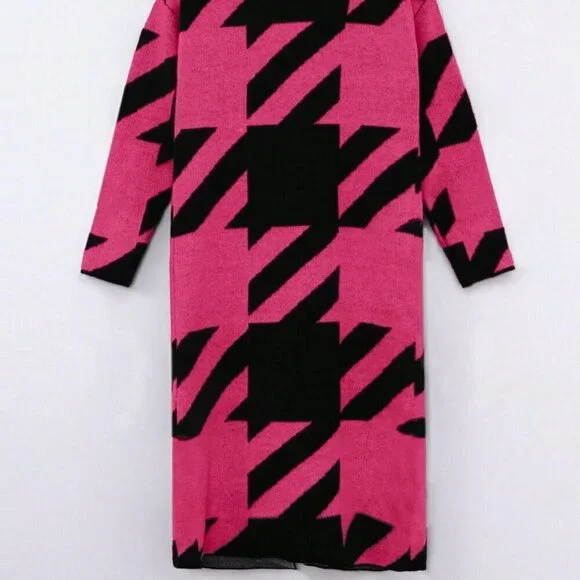 Hot Pink Casual Women's Colorblock Long Sleeve Knitted Cardigan - Picture 4 of 5
